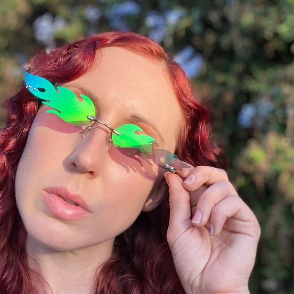 Flame fire sunglasses it's lit glasses leaf rave - Picture 5 of 8